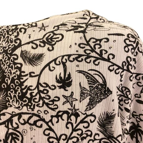Palm Grove Black and White Fish Palm Trees Beach Top Sz 3X - Picture 9 of 13